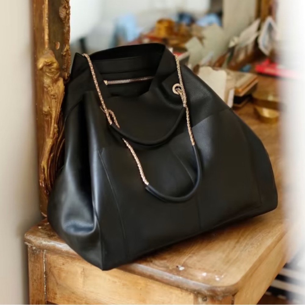 Sezane - Black leather tote w/gold chain straps - NWT